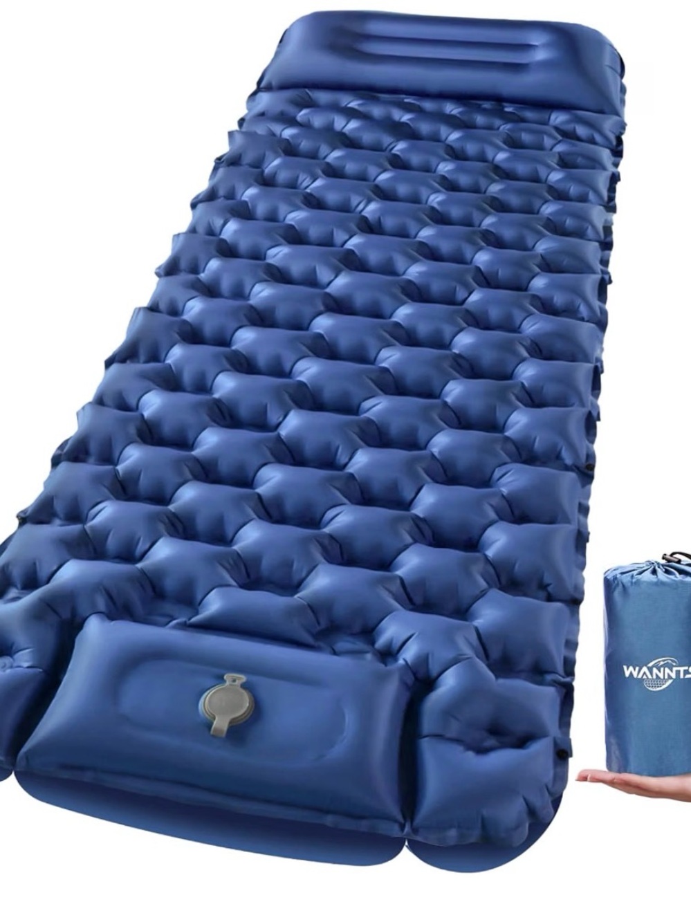 Inflatable Camping Sleeping Pad with Built-In Pillow - Blue